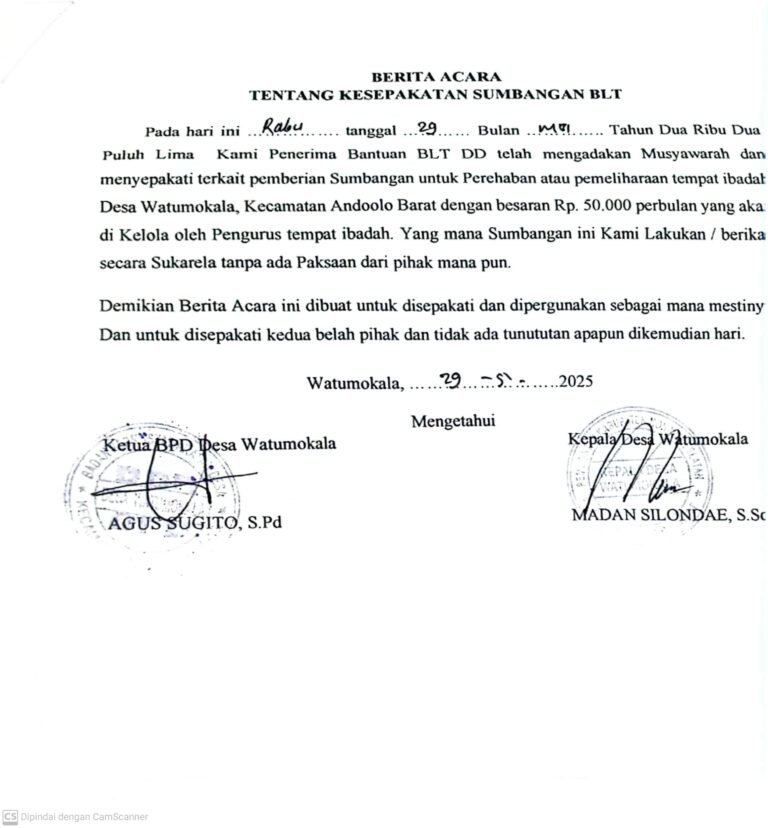 Berkedok Sumbangan Mesjid, Kades Watumokala Sunat BLT Warga 350 Ribu Per KPM