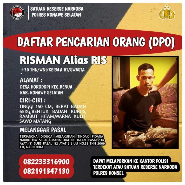 Satresnarkoba Polres Konsel Terbitkan DPO, Pelaku Asal Horodopi